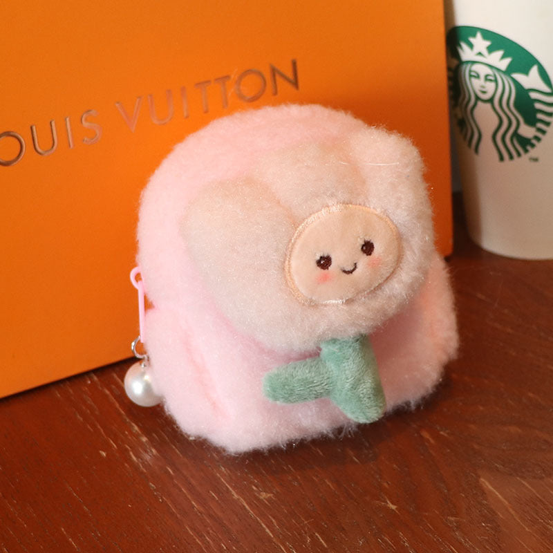 Wholesale Three-dimensional Backpack Type Plush Flower Smiley Mini Coin Purse  Wallet