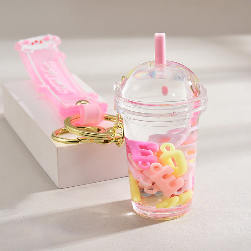 Wholesale Acrylic flowing sand bottle milk tea cup keychain
