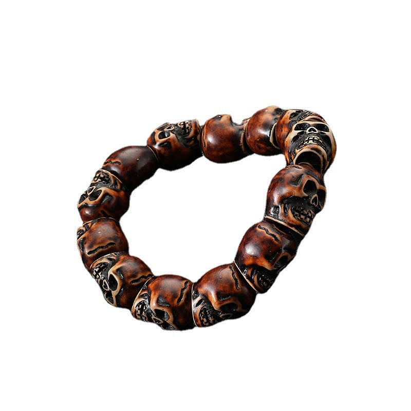 Wholesale Beaded Punk Resin Halloween Skull Bracelet