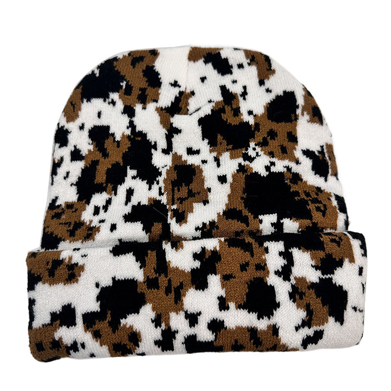 Wholesale Cow Leopard Print Net Red Jacquard Knit Hat
