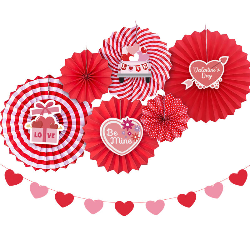 Wholesale Set of 6 Single Layer Round Paper Flower Fans Set for Valentine's Day Holiday Decorations