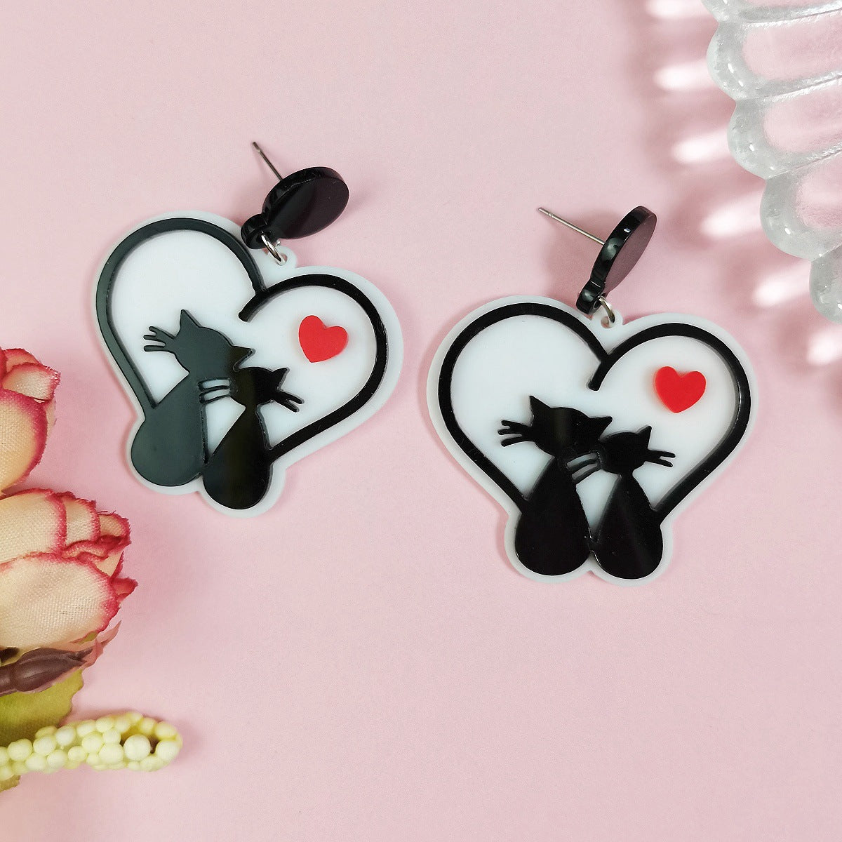 Wholesale Valentine's Day Cat Love Letter Acrylic Earrings