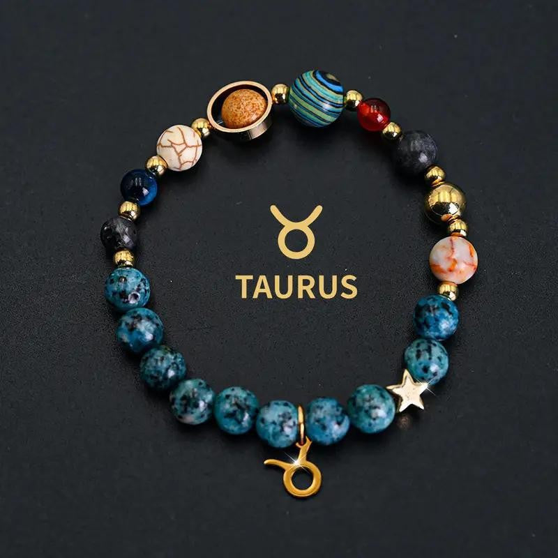 Wholesale eight planets and twelve zodiac signs bracelet blue black spot stone bracelet