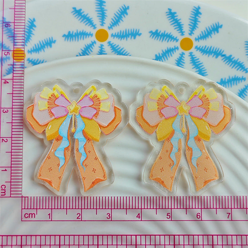 Wholesale 10pcs Double-sided bow retro design acrylic jewelry accessories DIY pendant keychain with hole cartoon character