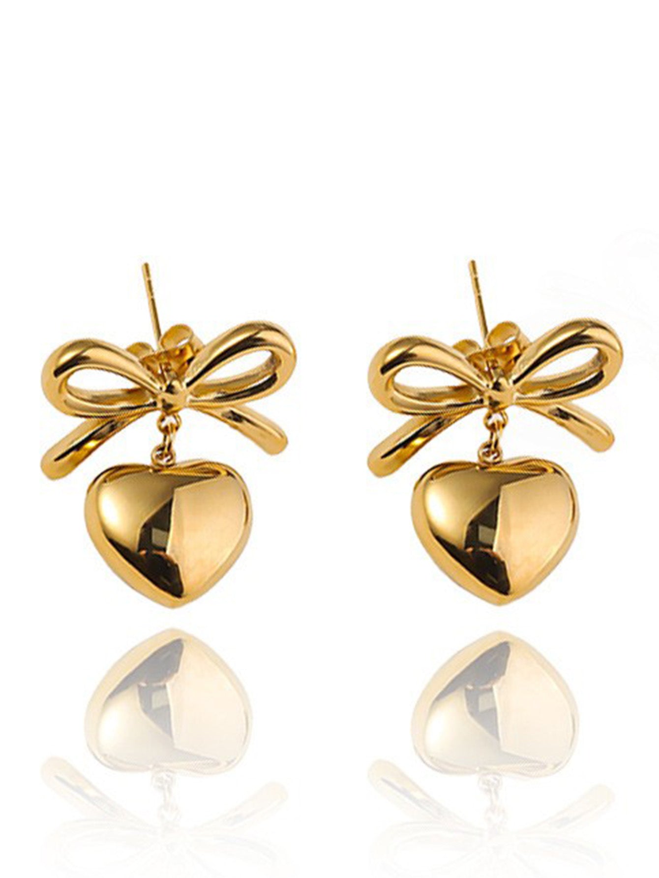 Wholesale Genuine Gold Plated Titanium Steel Heart-shaped Mirror Tassel Stainless Steel Earrings