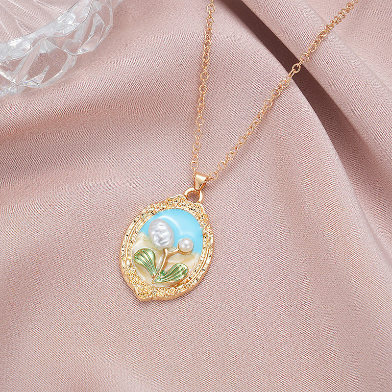 Wholesale Rose oil painting colored pearls colored necklace clavicle chain