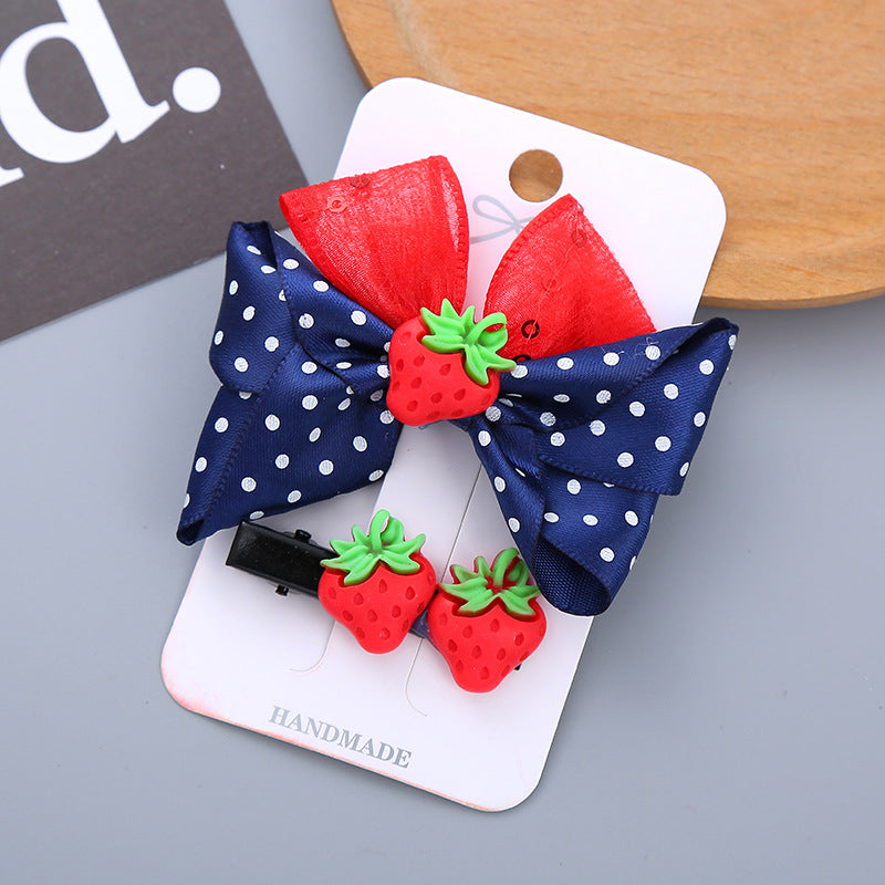 Wholesale 2PCS/Pack Girl's Hair Accessories Resin Bow Hairpin Two-Piece Sunflower Strawberry Cherry Cute Wave Dot Hairpin Set