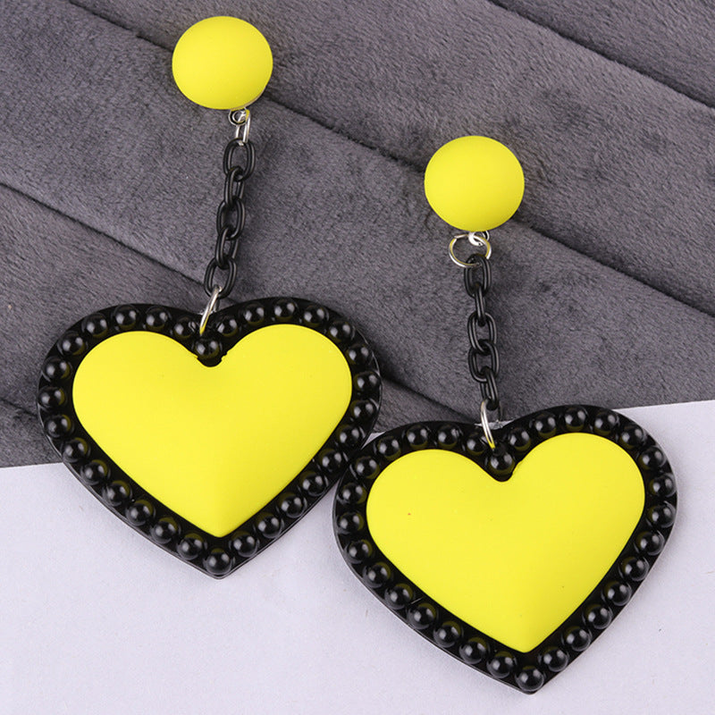 Wholesale Retro 3D Colorful Heart Acrylic Earrings