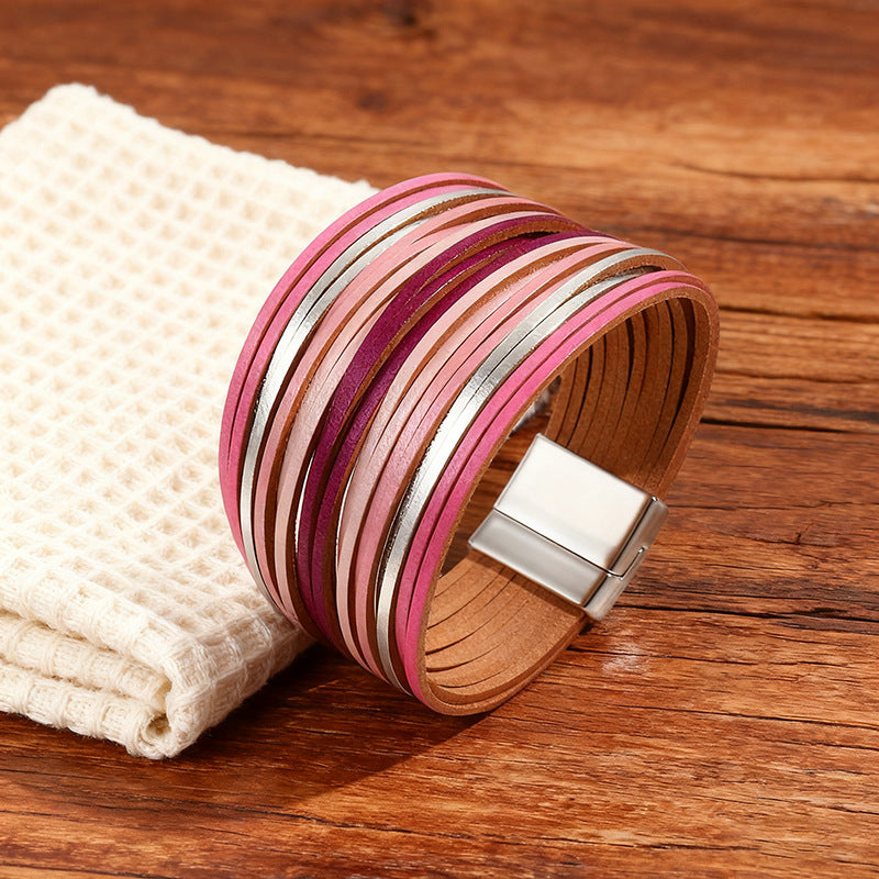 Wholesale Color-blocked embossed  Layered Bracelet Set