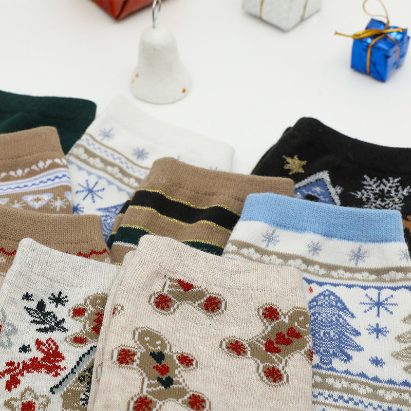 Wholesale Christmas Couple Middle-tube Cotton Socks