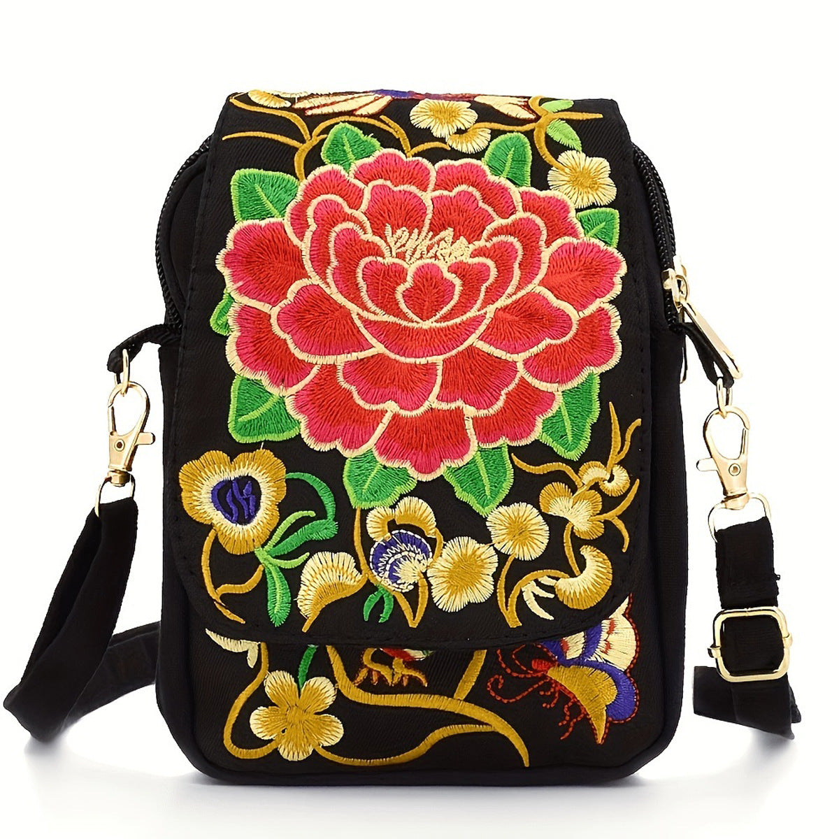 Wholesale Yunnan Ethnic Style Embroidered Bags, Crossbody Mini Canvas Phone Bag