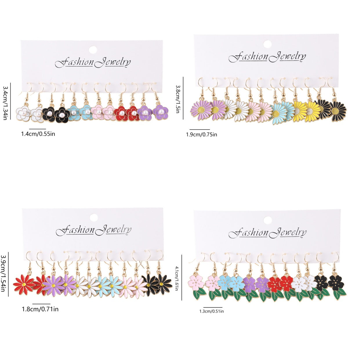 Wholesale Bohemian Colorful Small Flower Oil Drop Pendant Earring Set