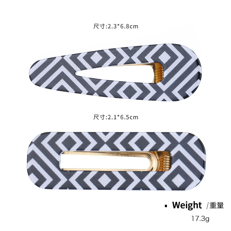 Wholesale Acrylic Black and White Checkered Geometric Duckbill Clip