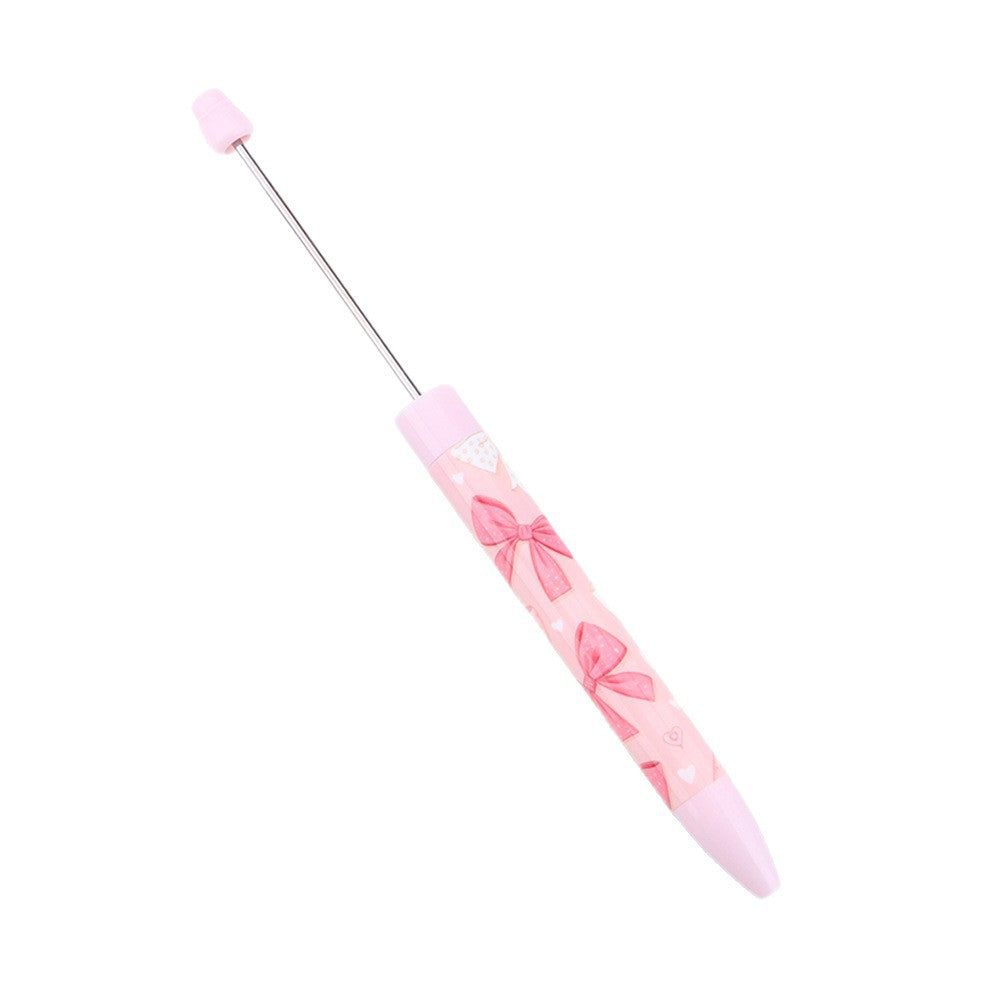 Wholesale DIY long printed beaded pen with pink bow pattern  Beadable Pens