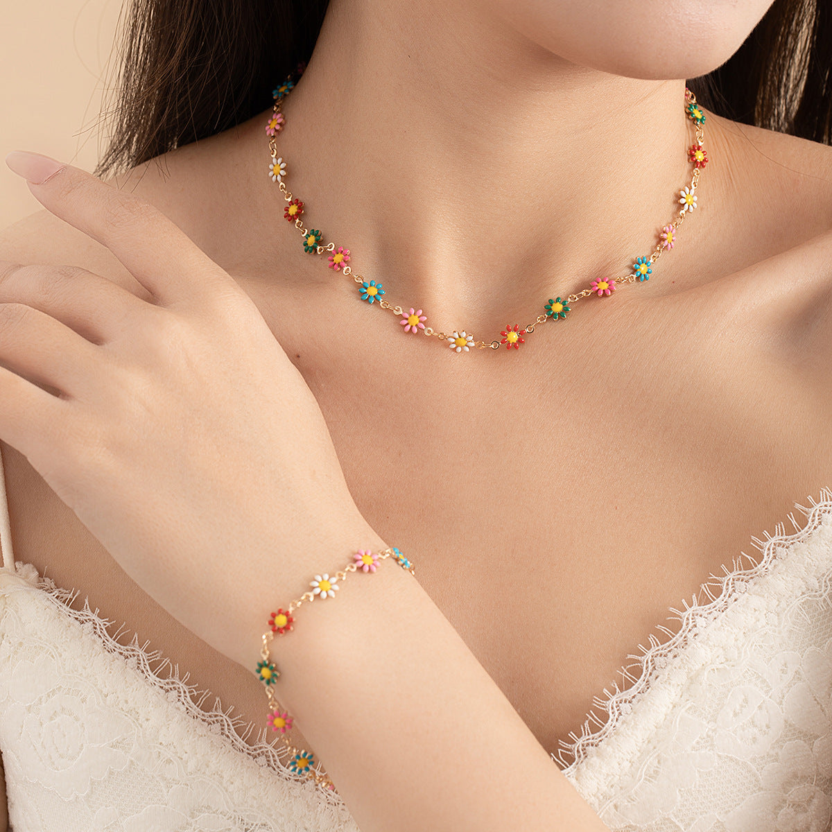 Wholesale Dopamine small fresh colorful flower necklace