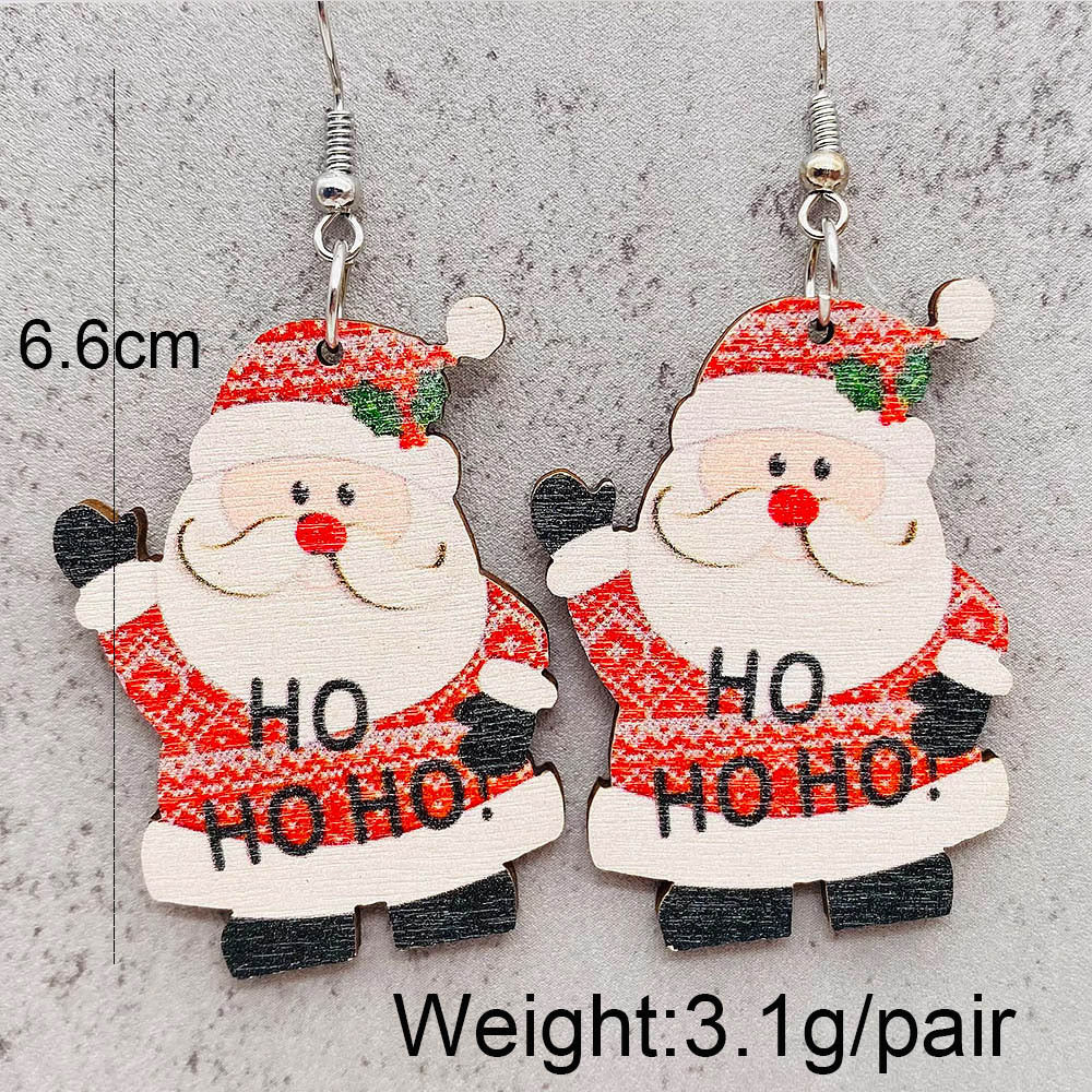 Wholesale Christmas Earrings Elk Christmas Tree Snowman Santa Claus Wooden Earrings