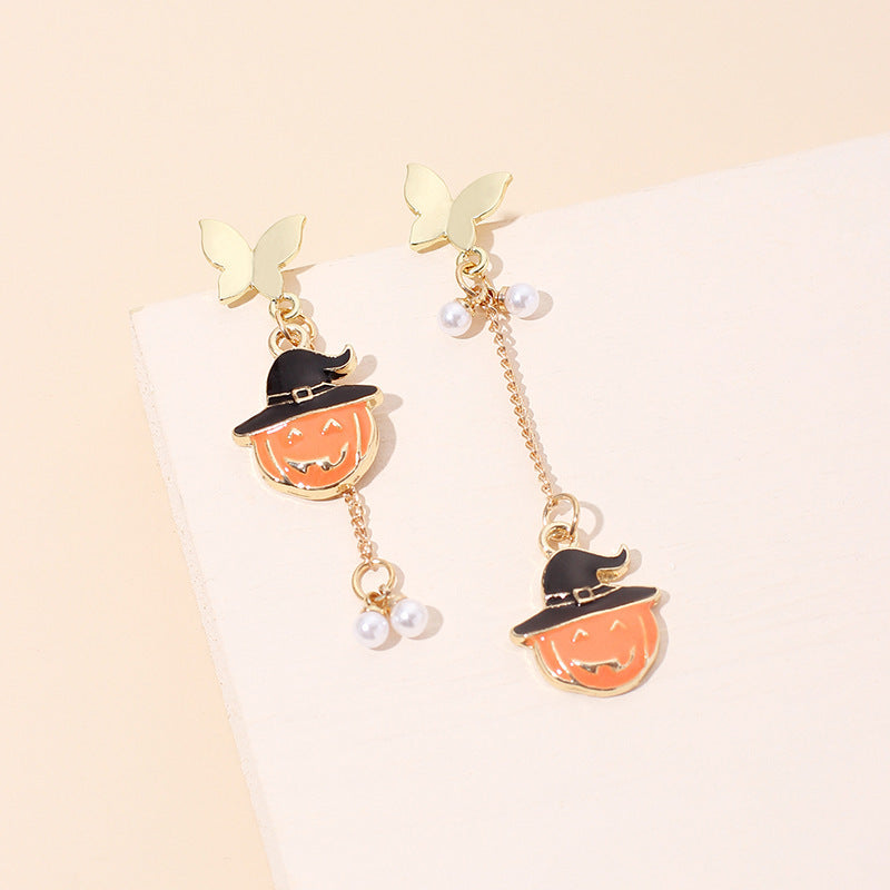 Wholesale Halloween Ghost Drip Oil Heart Alloy Earrings