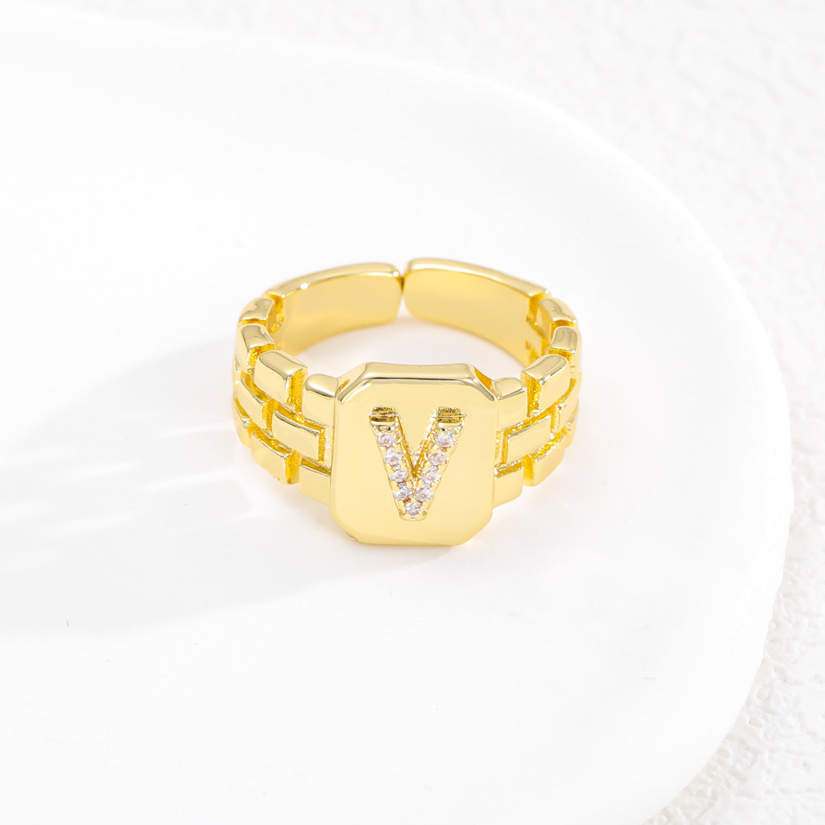 Wholesale Gold plated letter series open ring