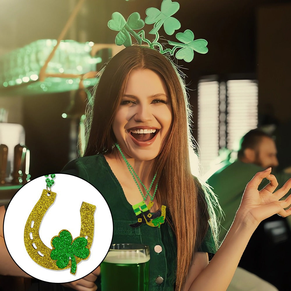 Wholesale Green  Shamrock Hat Bead Chain Pendant Necklace St.  Patrick' s Day