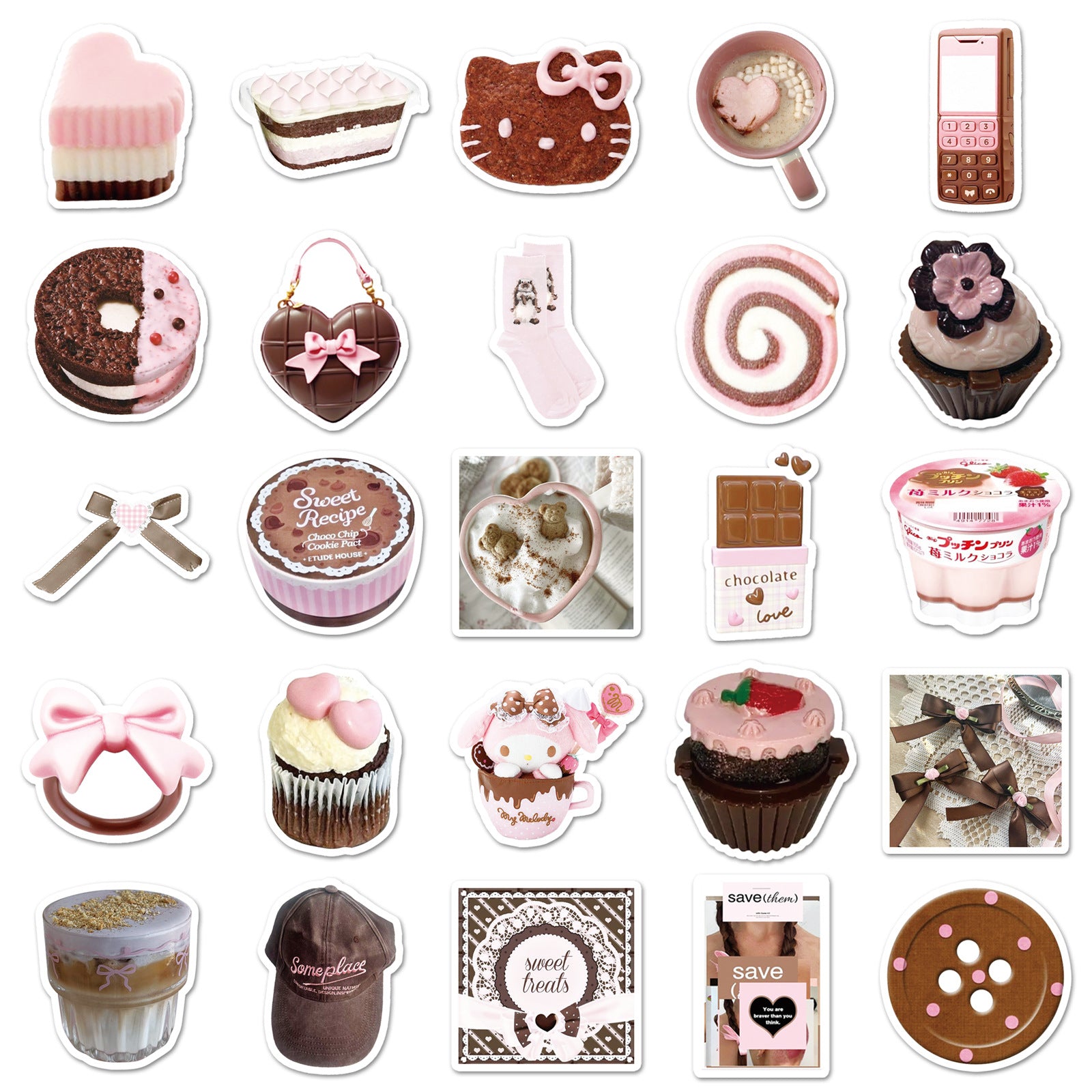 Wholesale 50 cartoon pink-brown chocolate girly dessert doodle stickers