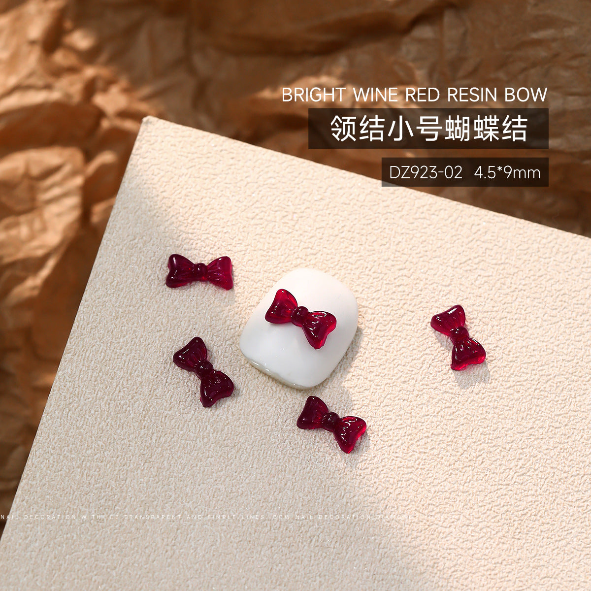Wholesale 50pcs Bow Nail Art Accessories Burgundy Resin Frosted Mini Three-Dimensional Ribbon Butterfly Bow Tie Nail Decoration