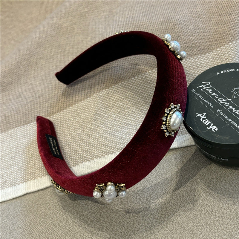 Wholesale Retro court style Baroque pearl headband French wide-rim high skull headband