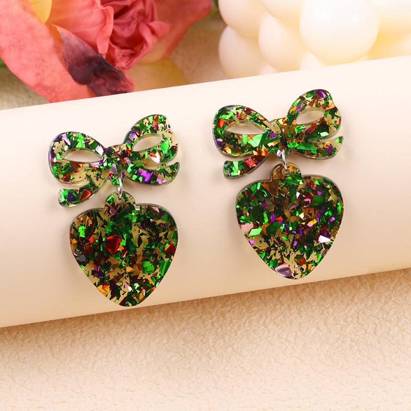 Wholesale Valentine' s Day Sparkling Pink Bow Love Acrylic Earrings