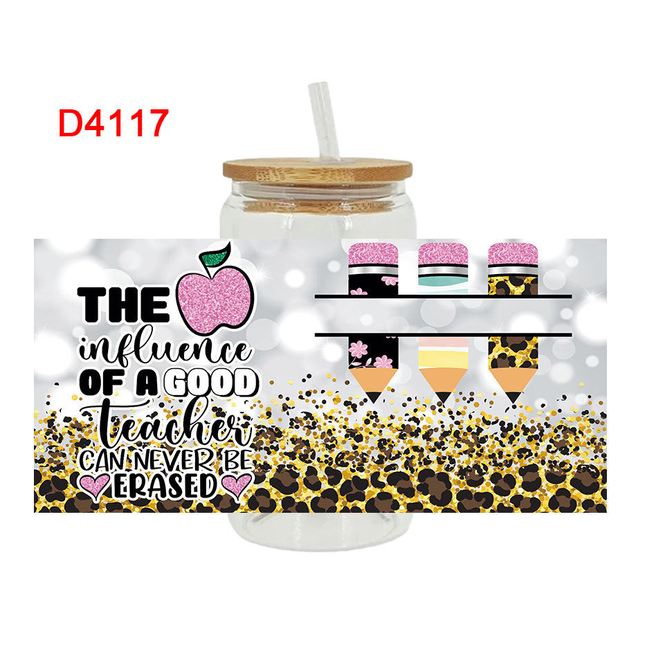 Wholesale Colorful Pencil Rainbow Teacher's Day 16oz Cup UV DTF Wraps