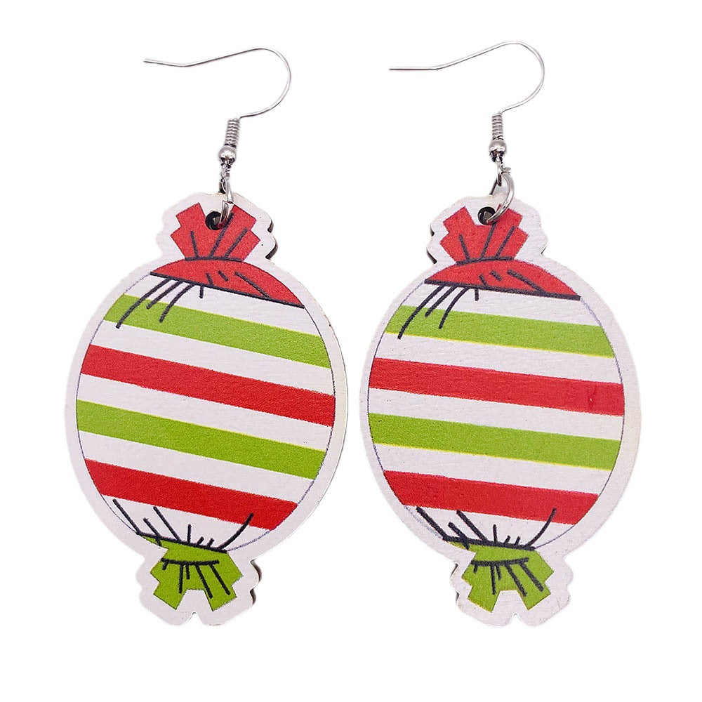 Wholesale Christmas Halloween Earrings Candy Cane Lollipop Wooden Earrings