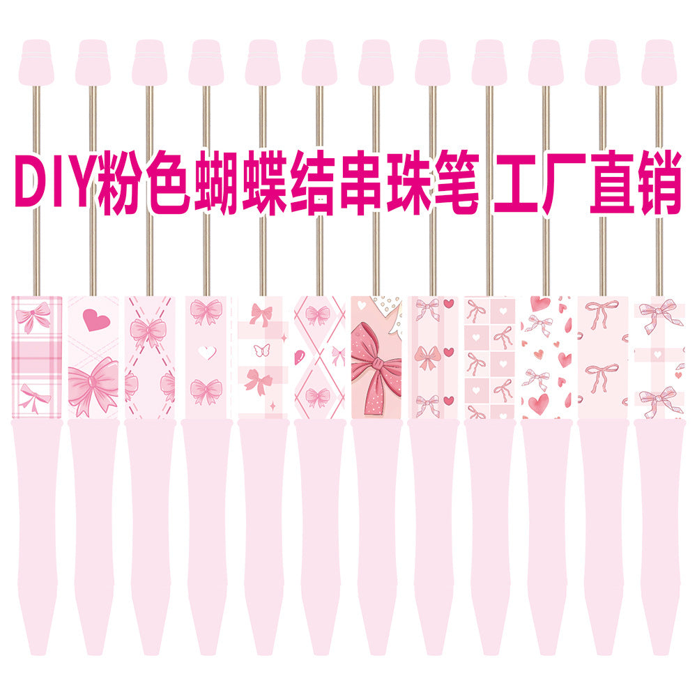Wholesale New DIY pink bow print beaded pen girly pink