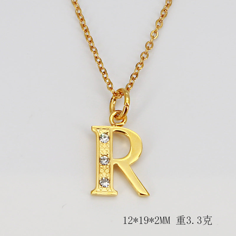 Wholesale Titanium Steel Diamond Letter Necklace Clavicle Chain