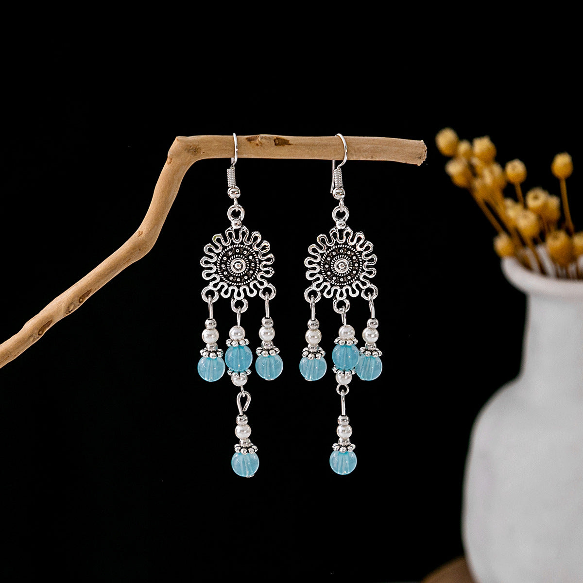 Wholesale Vintage Bohemian Tassel Turquoise Earrings