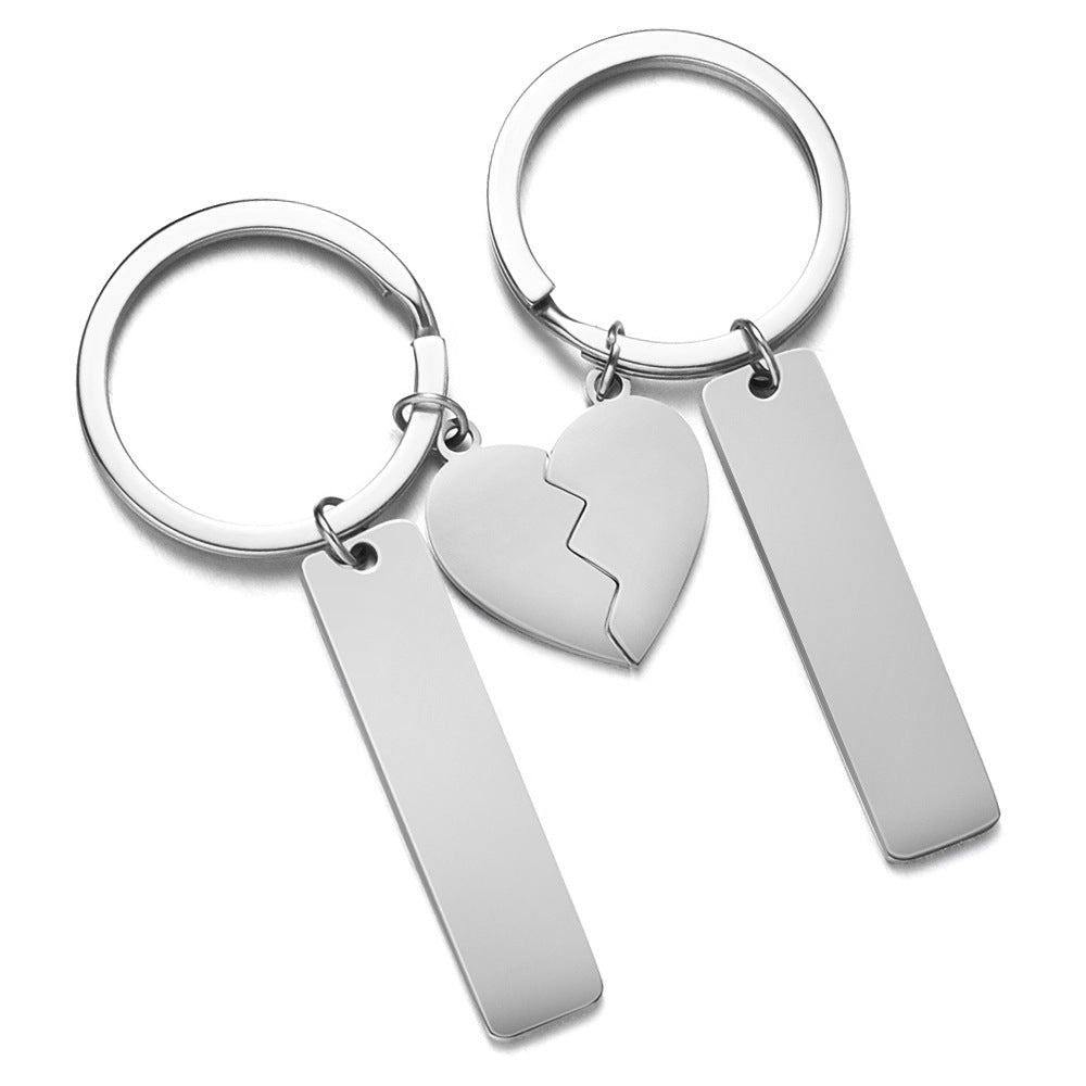 Wholesale Stainless Steel Mirror Two Petal Splicing Peach Heart Lettering Key Chain