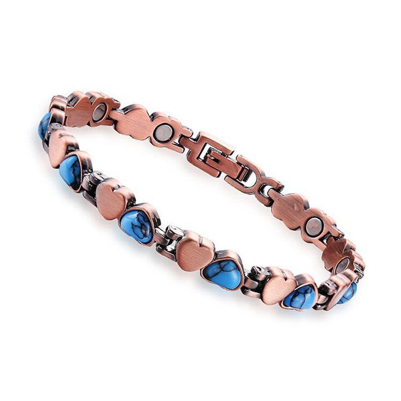 Wholesale Natural Turquoise Vintage Aged Adjustable Zinc Alloy Magnet Bracelet