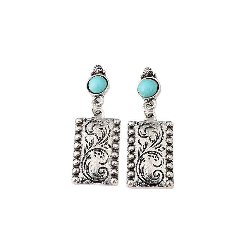 Wholesale Vintage Bohemian Western Turquoise Drop Earrings For Women Alloy Geometric Earrings Fashion Jewelry Accessory Gift