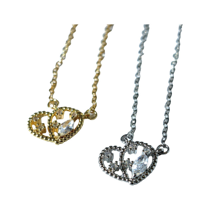 Wholesale Real gold electroplated simple hollow heart necklace2