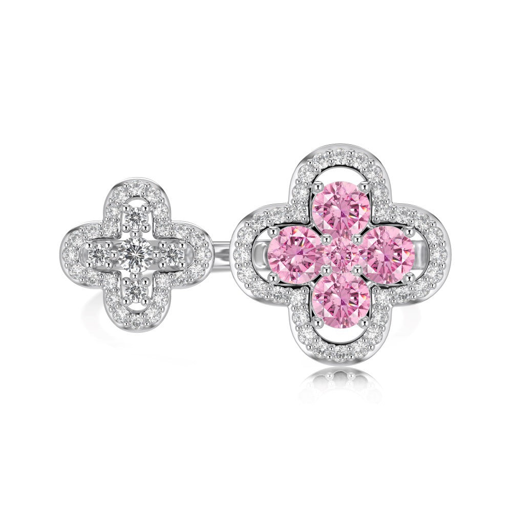 Wholesale Pink Series S925 Sterling Silver Love Butterfly Four-Leaf Clover Zircon Ring
