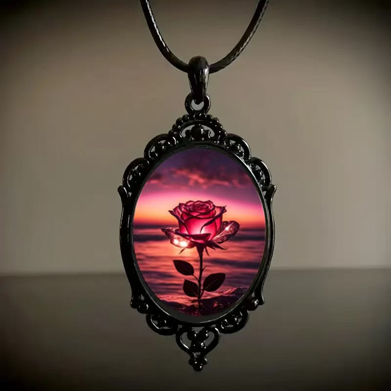 Wholesale Time Gem 18x25mm Vintage Dark Glass Necklace