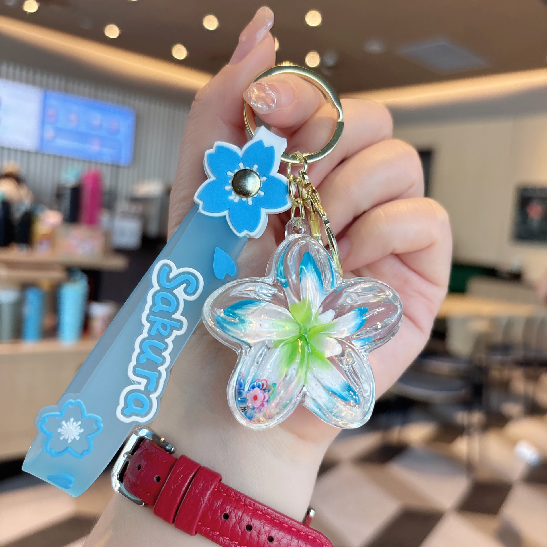Wholesale Acrylic Liquid Sand Plumeria Keychain