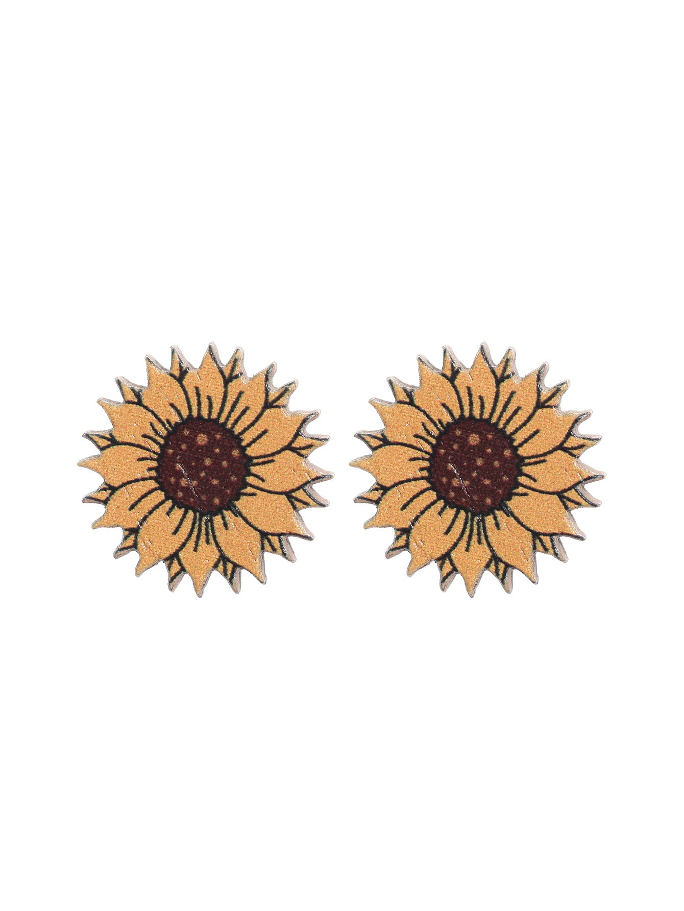 Wholesale Western Style Sunflower Flower Chrysanthemum Pattern Wooden Earrings