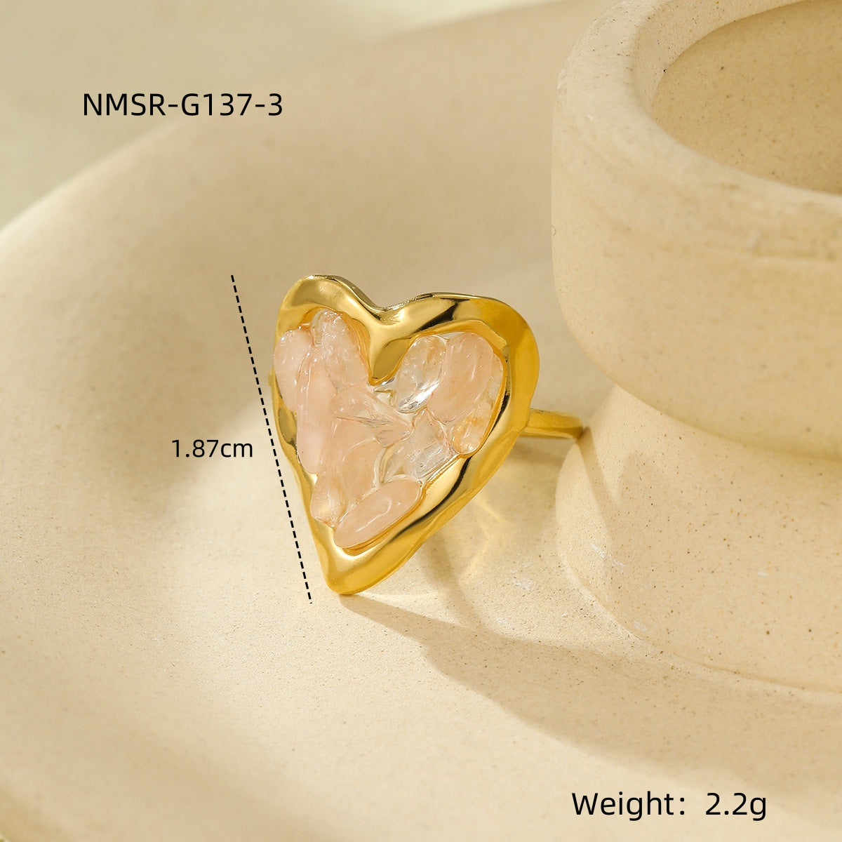 Wholesale Stainless steel plated heart ring with natural stone