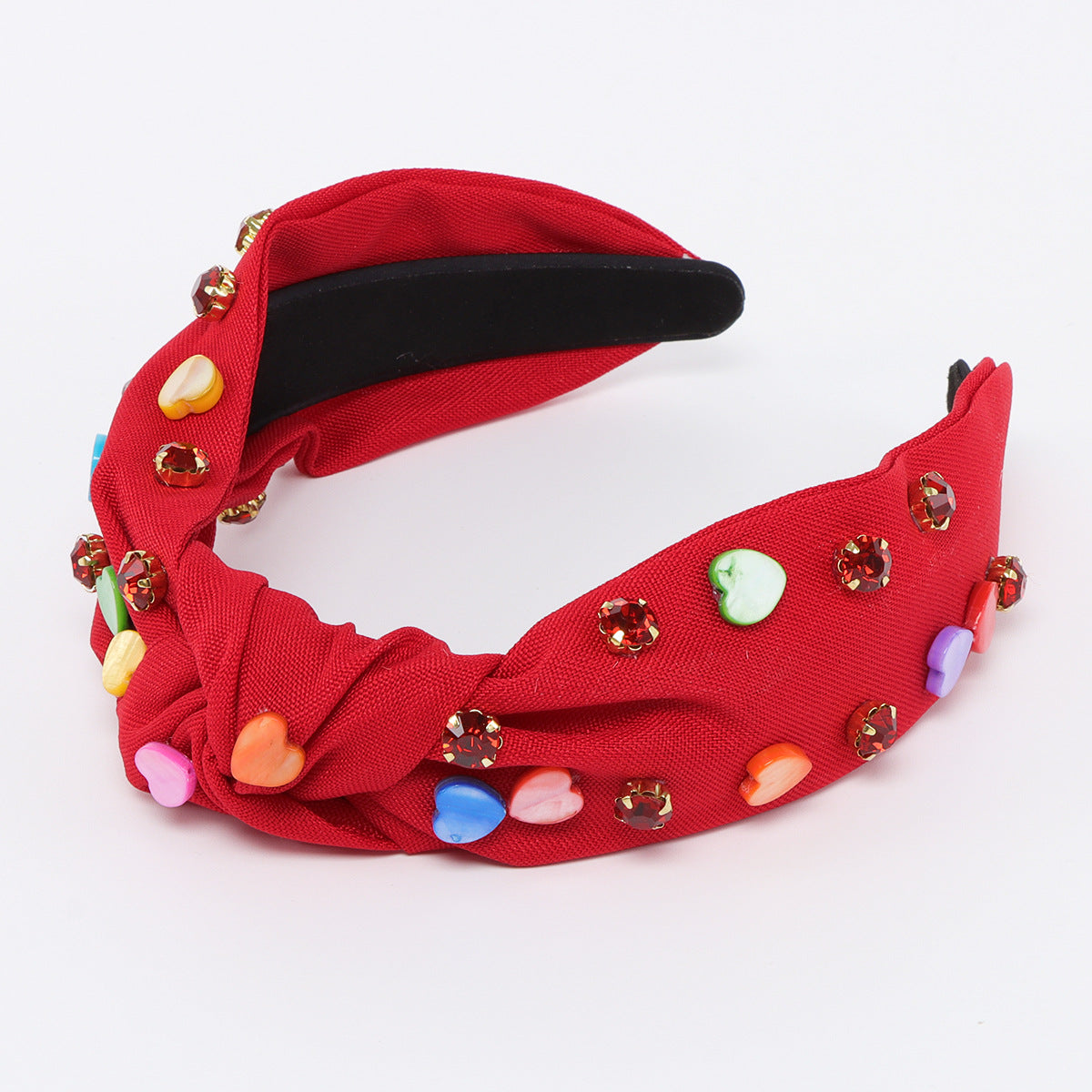 Wholesale Valentine's Day Creative Colorful Heart Diamond Knotted Fabric Multicolor Headband