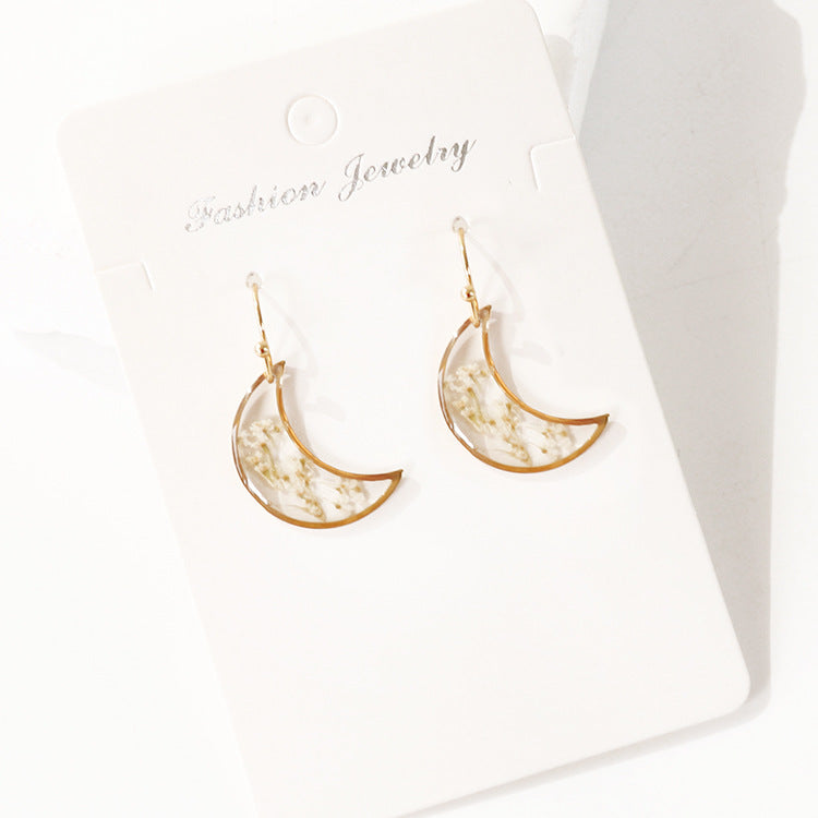 Wholesale 6pcs Natural Dried Flower Moon Shape Drop Glue Earrings
