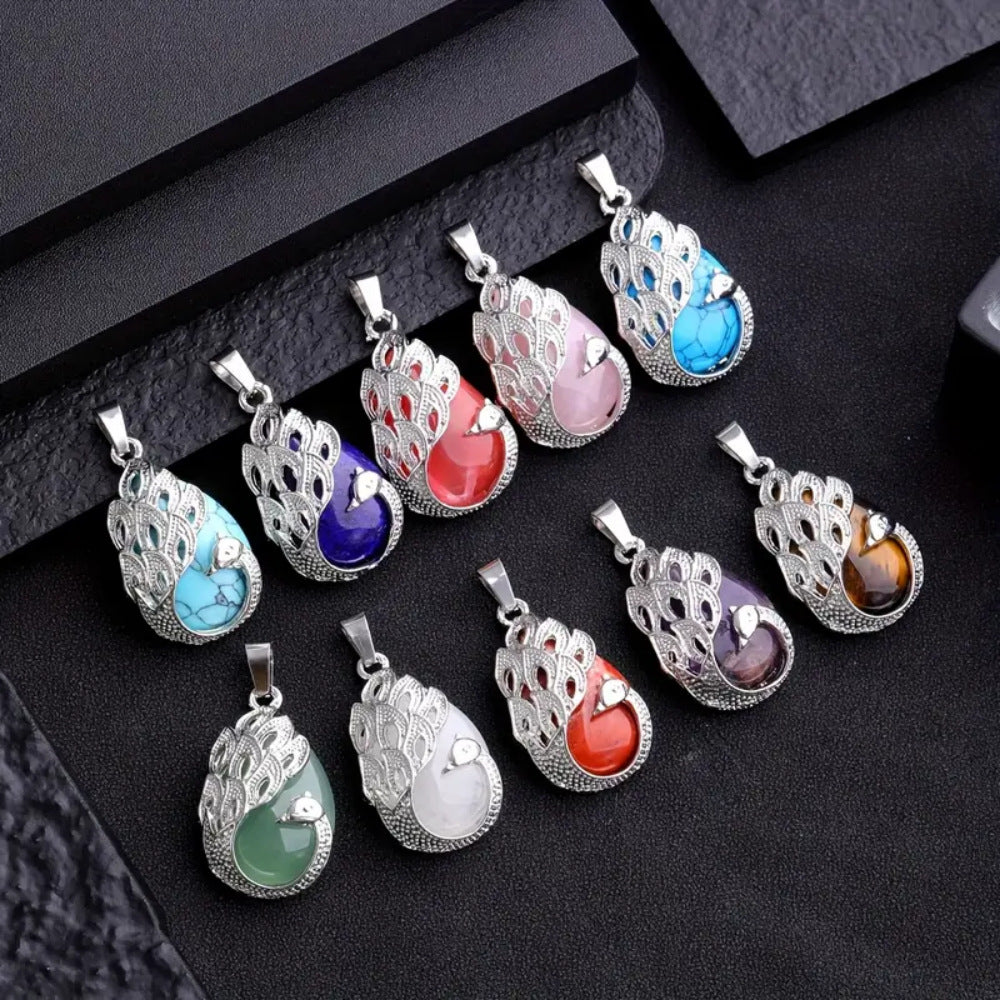 Wholesale Vintage silver-plated cat' s eye peacock pendant necklace