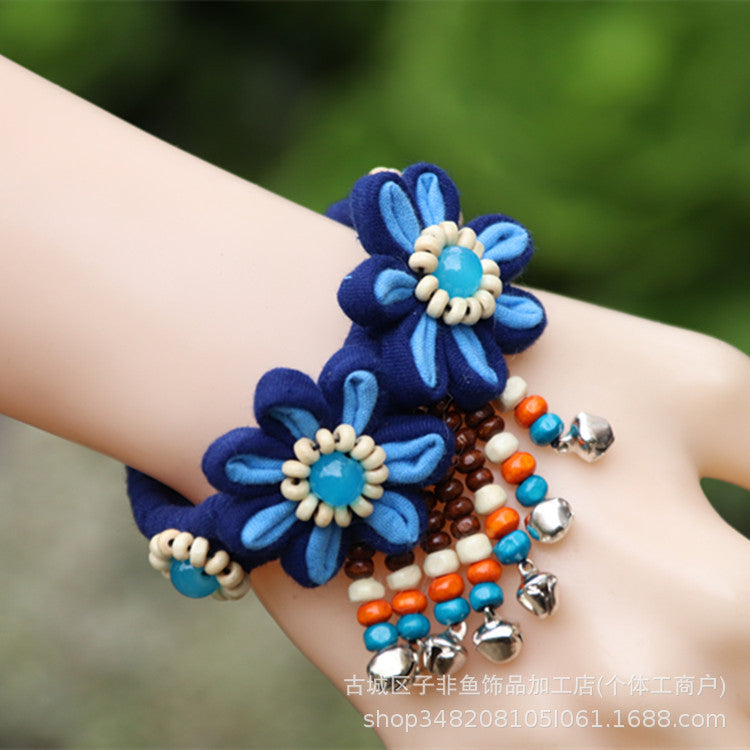Wholesale Ethnic Style Tie-dye Hand-sewn Fabric Blue Dyed Blue Cloth Bracelet Jewelry