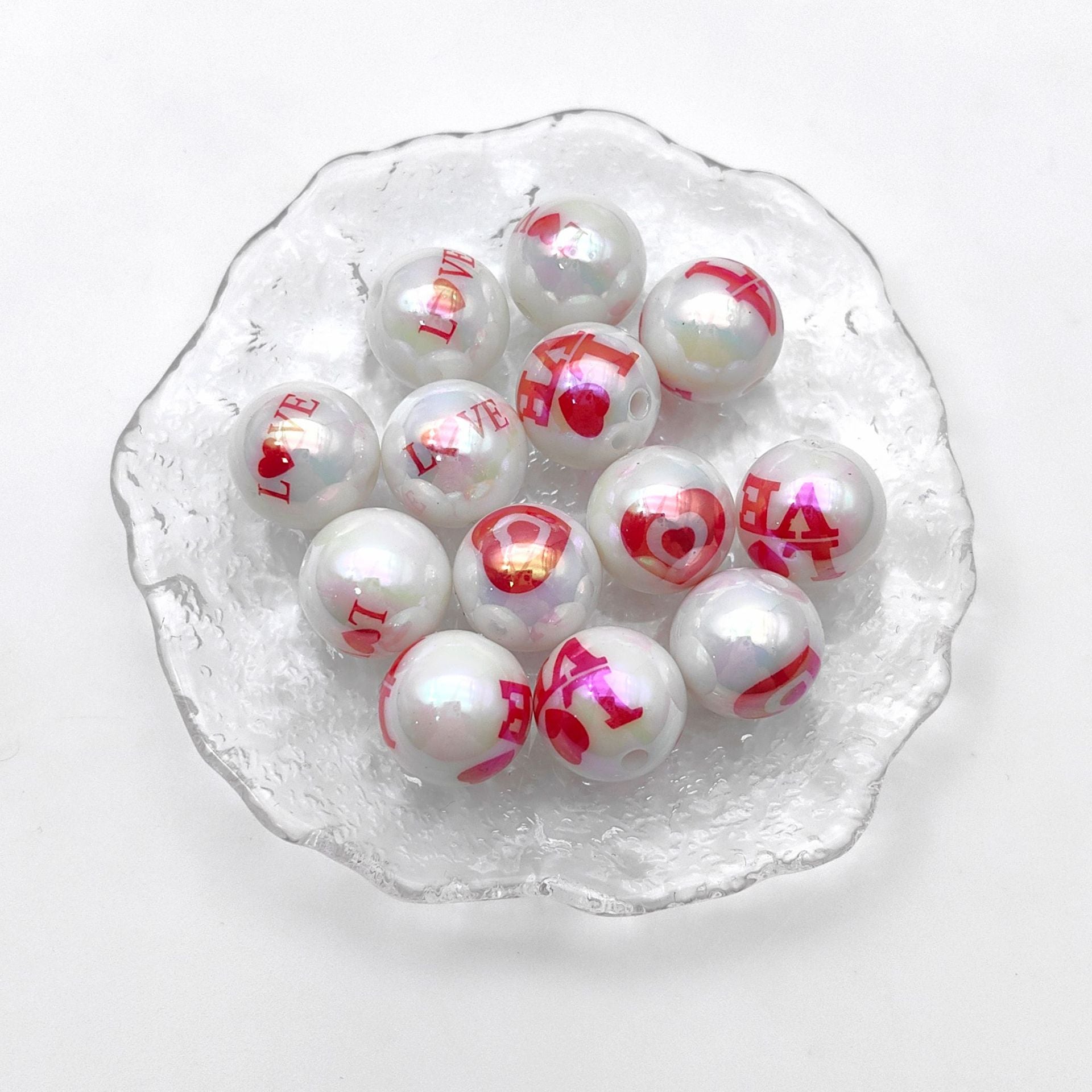 Wholesale 20pcs Acrylic Plating UV Color Heart LOVE 16mm Printing  Beads