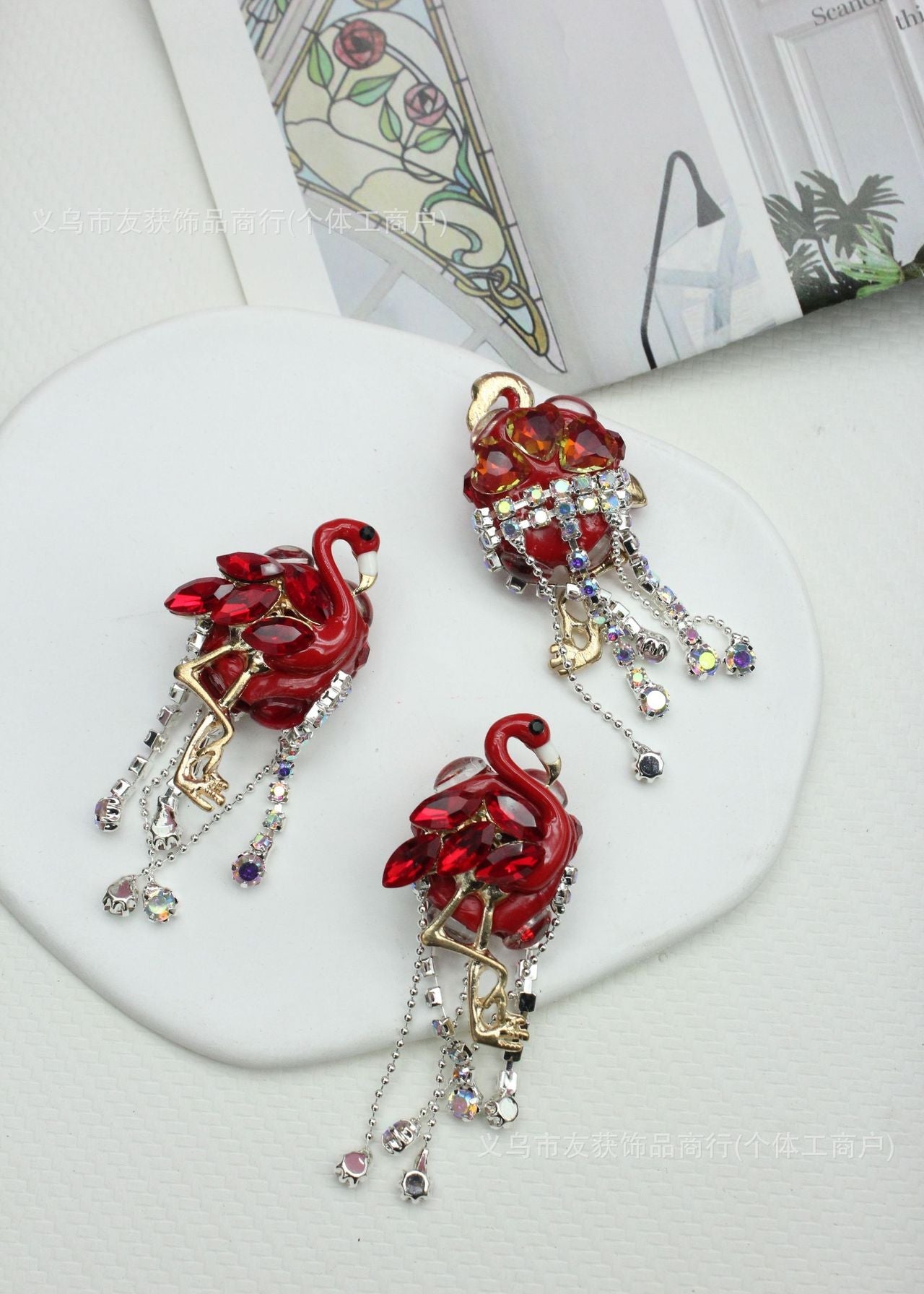 Wholesale Crystal Flamingo and Little Swan Inlaid Alloy Beads
