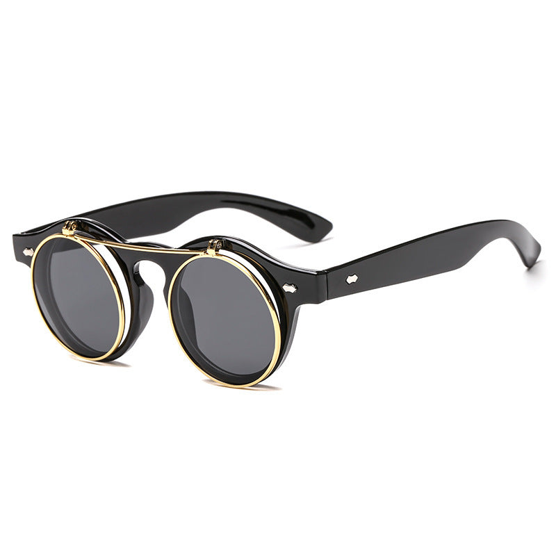 Wholesale Double Flip Round Retro Sunglasses
