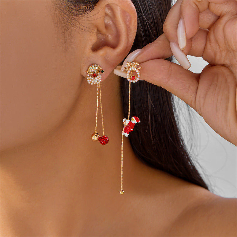 Wholesale Christmas colorful Christmas tree cute snowman long earrings