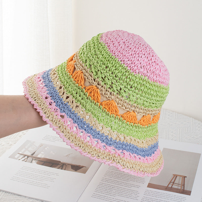 Wholesale Fisherman's Hat Rainbow Straw Hat Summer Travel Seaside Beach Holiday Sun Hat Tide